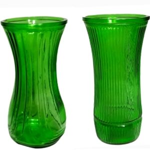 Set Of 2 Hoosier Elegant Emerald Green Glass Vases